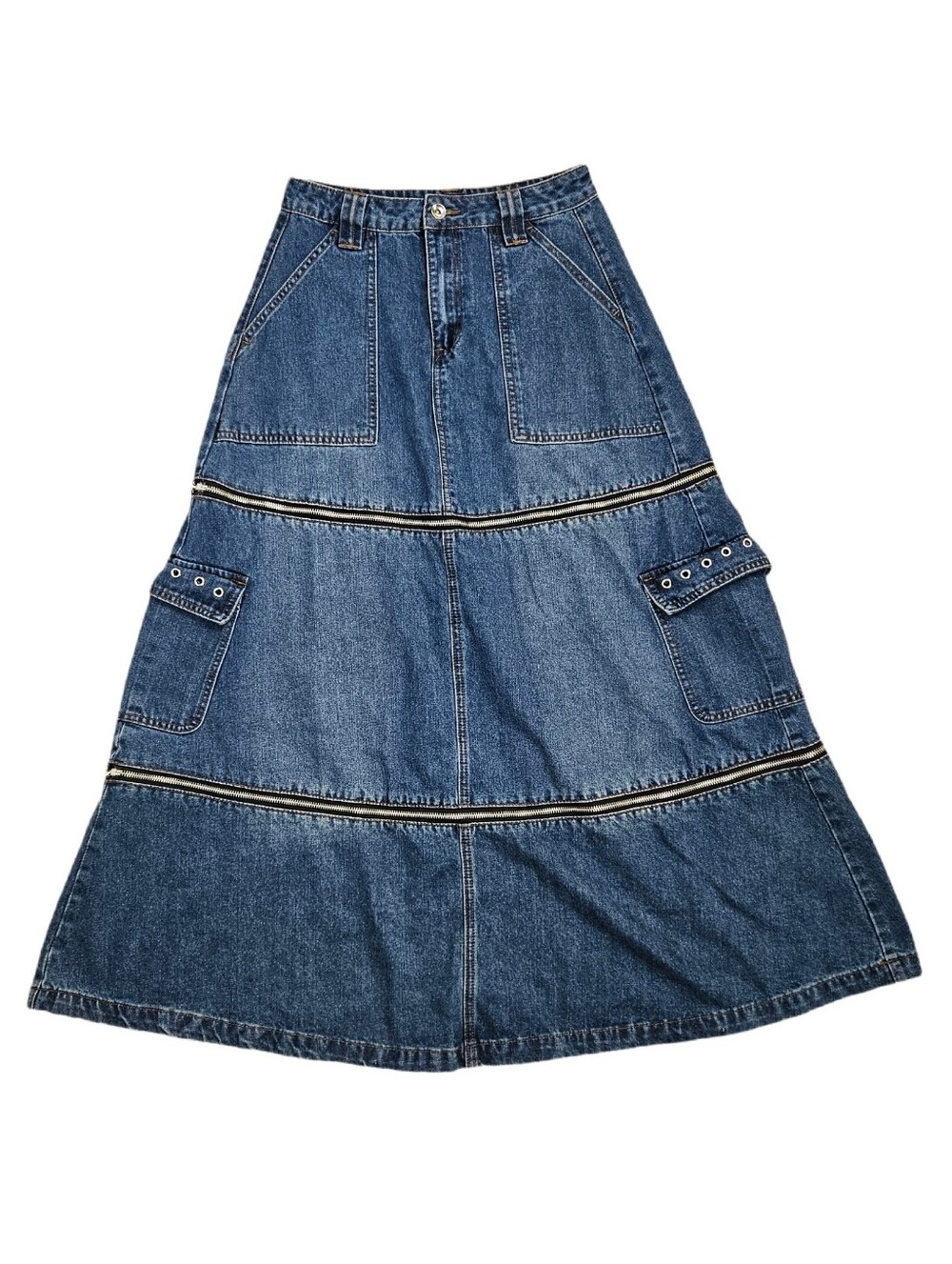 Social Collision Zip Off Denim Cargo Maxi Skirt S Midi Mini Grunge Emo Cyber y2k